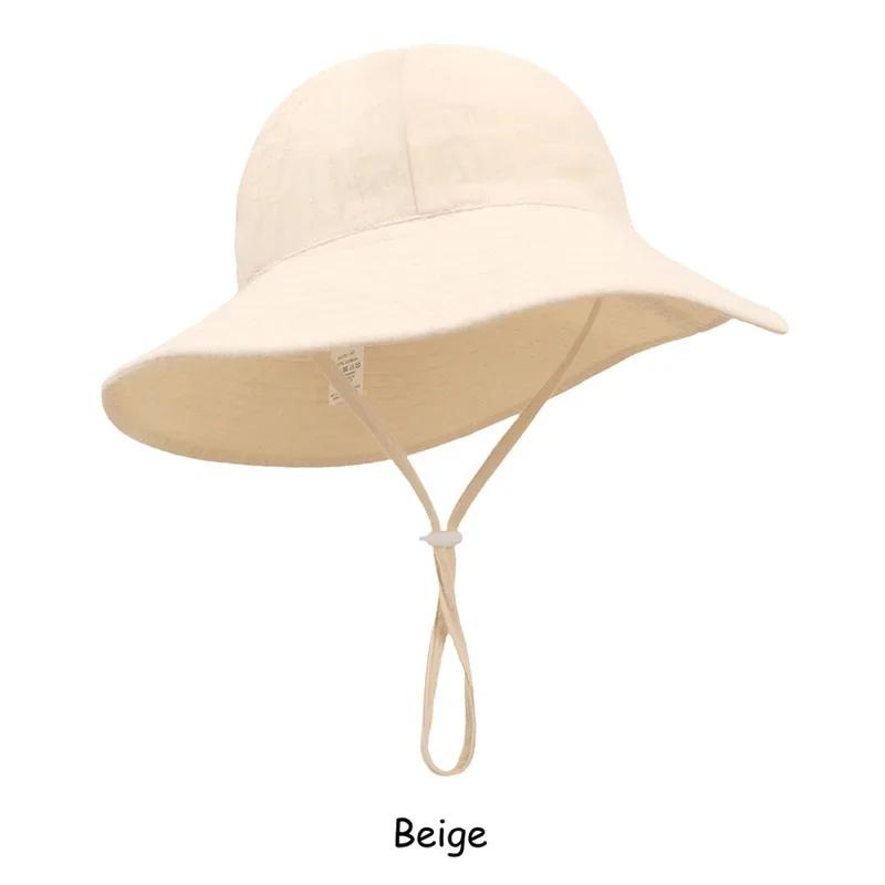

Adjustable Baby Summer Hat Muslin Children Panama Cap for Girls Boys 100% Cotton Kids Bucket Hat Outdoor Beach Infant Cap 1-3Y 50cm бежевый