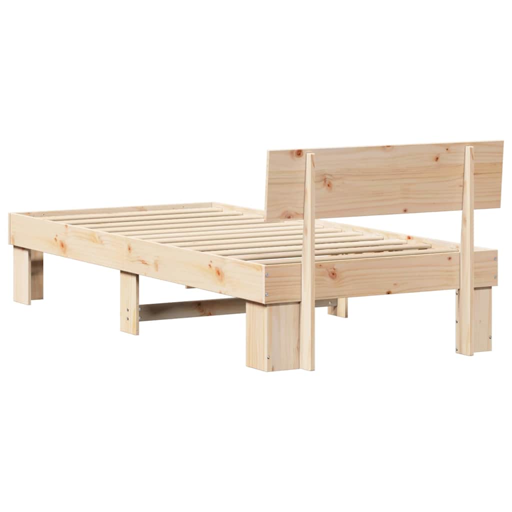 Bed Frame with Headboard Natural Finish 100 X 200 Cm Solid Pine Wood