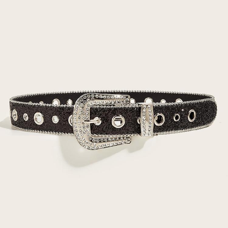 Adult Belt with Rhinestone Buckle Light Luxurious Ladies Locomotive Waistband