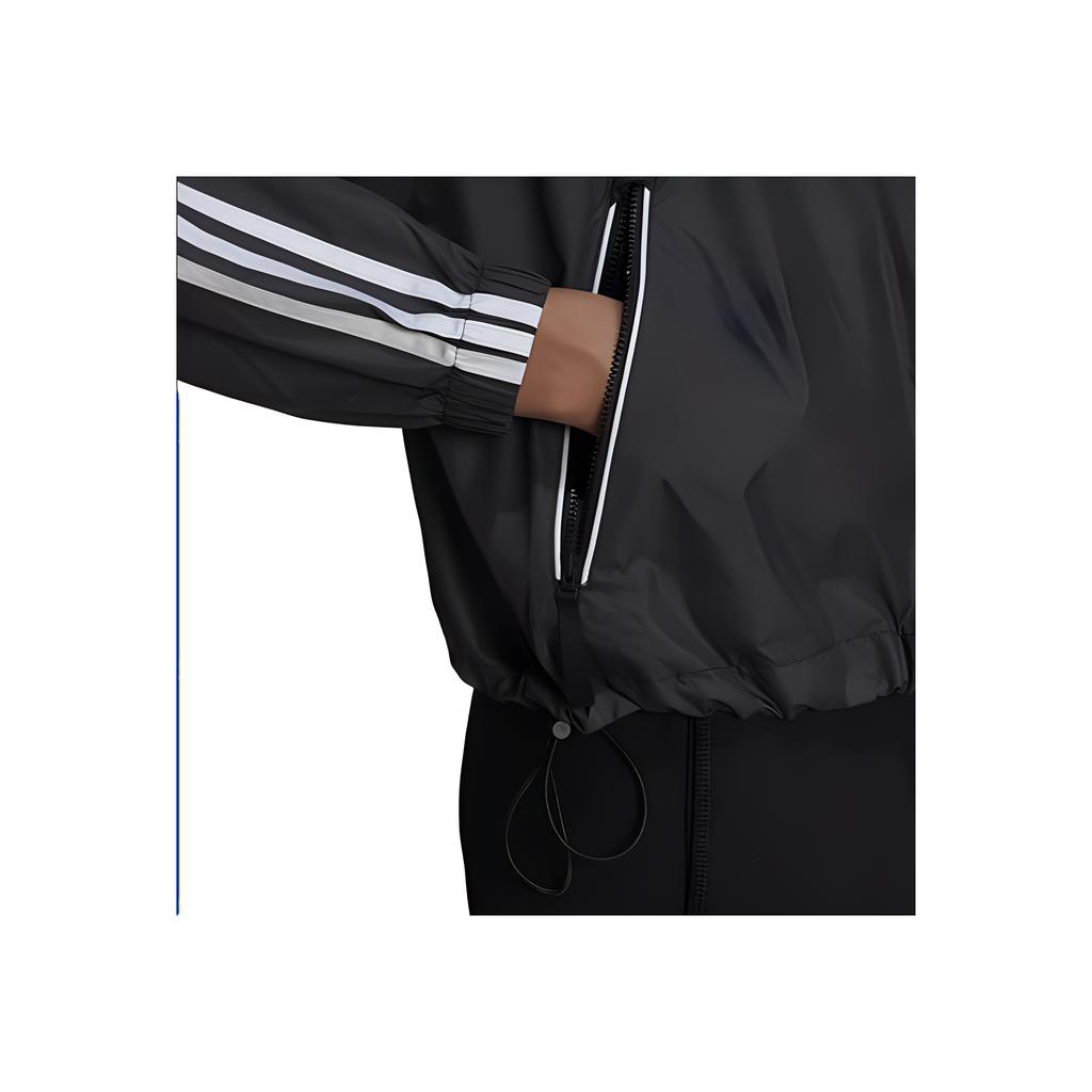 adidas BSC Striped Zip Pocket Detail Drawstring Hooded Jacket Women Jacket Black H55345