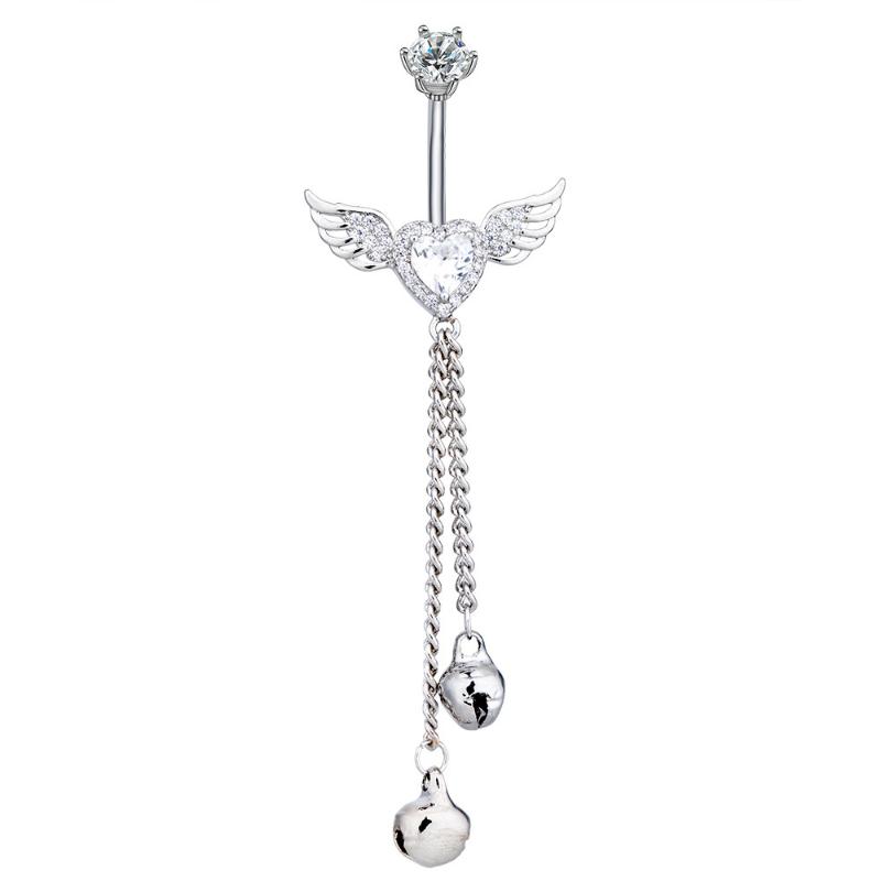 Wing Heart Belly Button Rings Shiny Inlay Dangle Hypoallergenic Steel Navel Piercing For Beach Parties Daily Wear