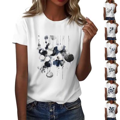 Women's Round Neck Casual Printed Short-sleeved T-shirt Top