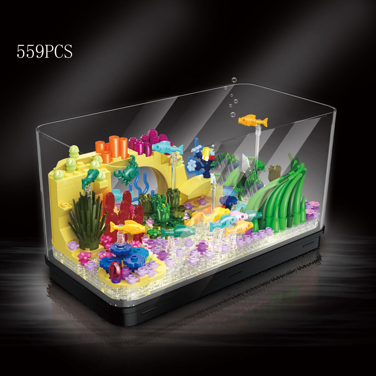 

Real Culturable Fish Tank Underwater World Construction Brick Titanic Silent Mary Pirate Ship Small Block Toys Collection With Light