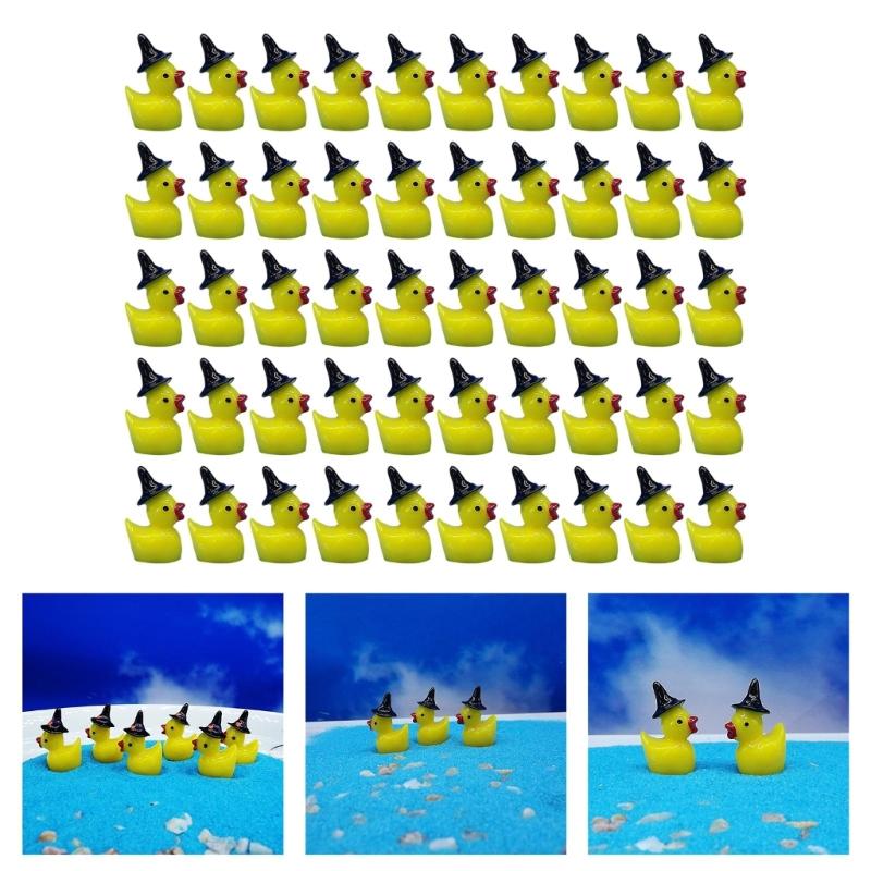 50Pcs Resins Duck Minaiture Statue With Witch Hat Halloween Gift For Moss Terrariums Display Garden Landscape Ornaments