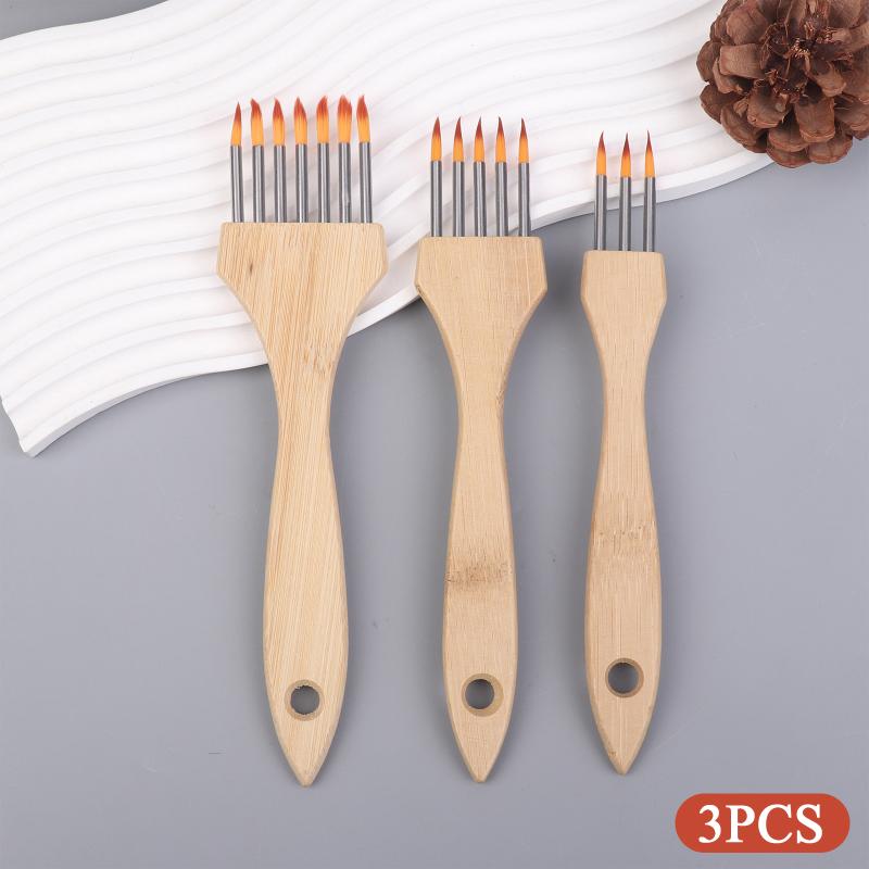 1/3/6Pcs Wooden Handle Multi-toothed Brush Comb Watercolor Acrylic Brushes Set Artists Drawing Supplies