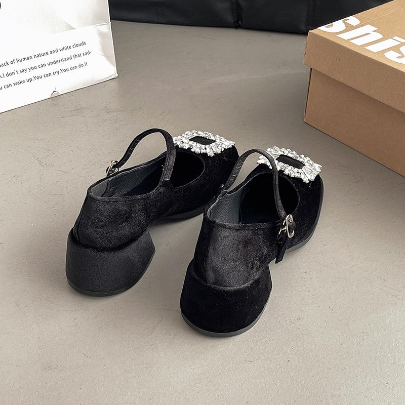 Coarse heel temperament rhinestone burst Mary Jane shoes popular spring and summer new fashion high heel black women's shoes