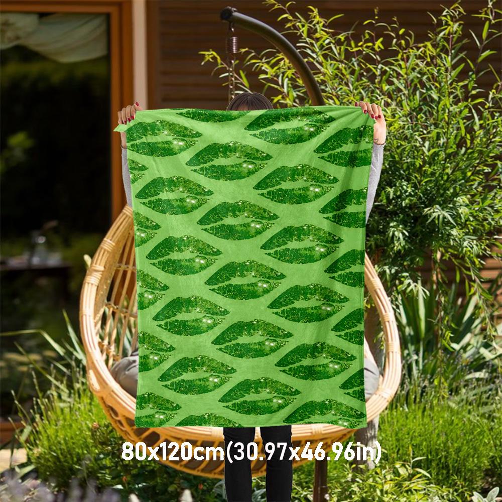 

1PC Lips GreenOutdoor Flannel Blanket - Soft Plush Decor for Picnics, camping, Bedroom, Playroom, Office, or Lunch Break 1277A 80x120cm(31x47inch)
