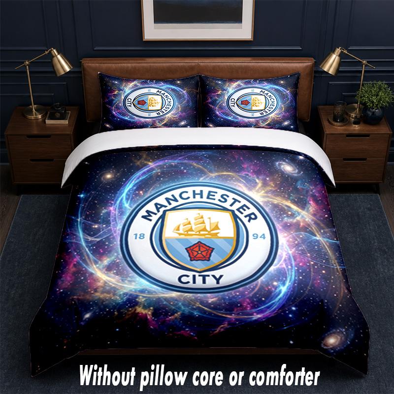 Manchester City Design Bed Bedding Set 1 Duvet Cover + 2 Pillowcases Soft Breathable Household Bed Linens