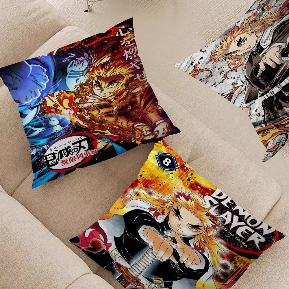 Rengoku Akaza Demon Slayer Anime Pillow Cover for Bedroom Room and Living Room Sofa Decorative Cushion Cover