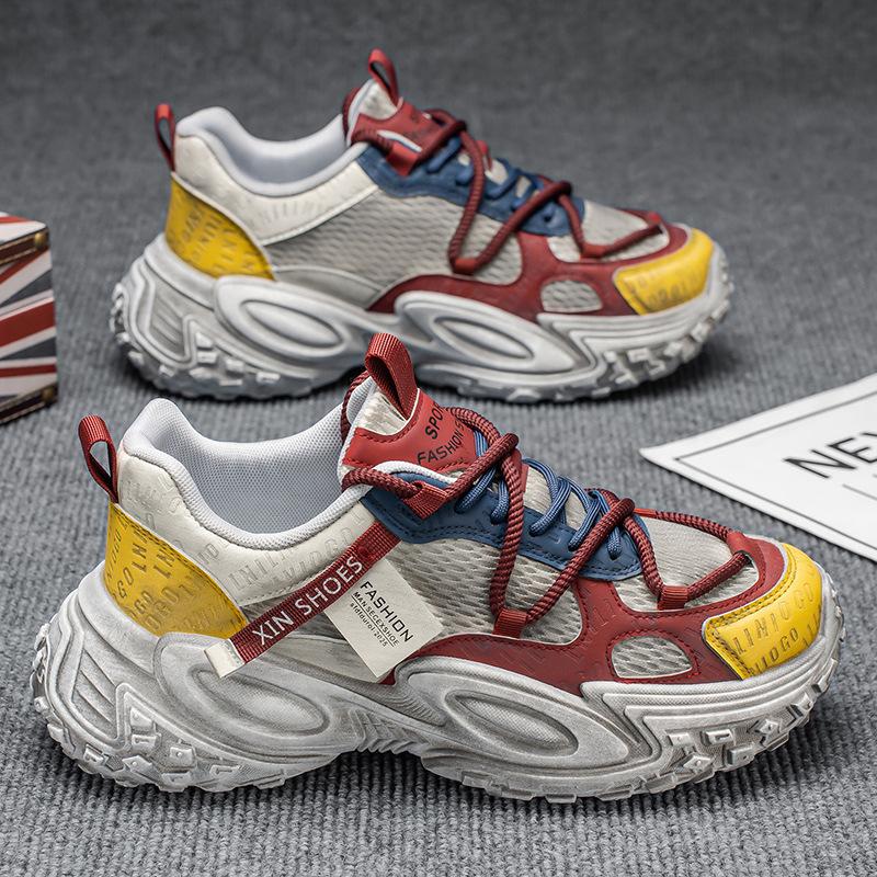 Spring mesh breathable casual sports shoes soft-soled running lightweight thick-soled heightening dad shoes 39