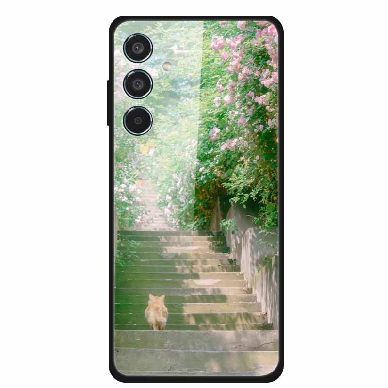 Glass Cellphone Case For Samsung Galaxy M35 Hard Plastic Back Cover For Samsung M 35 Flowers Painted Cases Fundas Shell Shield
