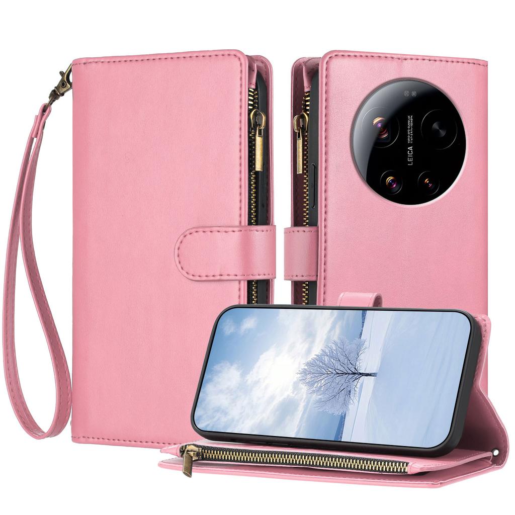 For Xiaomi 17 Ultra 5G Leather Case Zipper Wallet Stand Shockproof Phone Cover with Wrist Strap