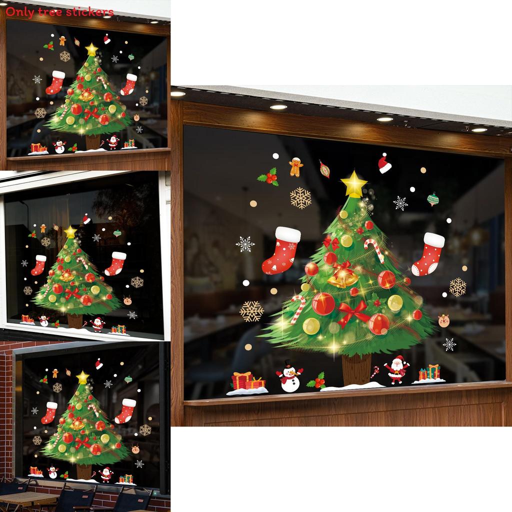 Christmas Scene Pvc Static Cling Window Decal With Santa And Tree For Holiday Decor