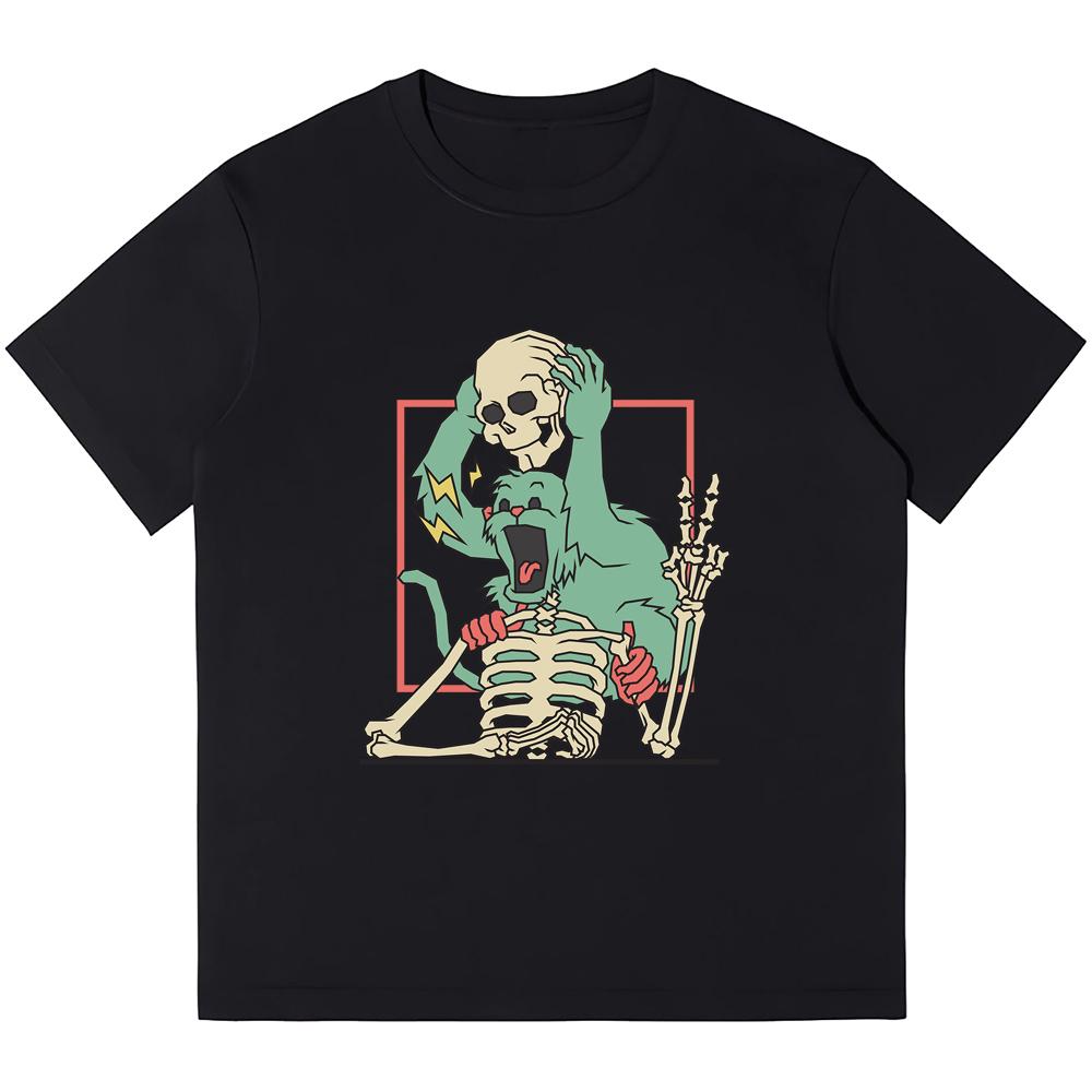 

230GSM плотный хлопок мужские футболки обезьяна держит череп голова печать ретро панк футболка Harajuku повседневная уличная одежда футболки