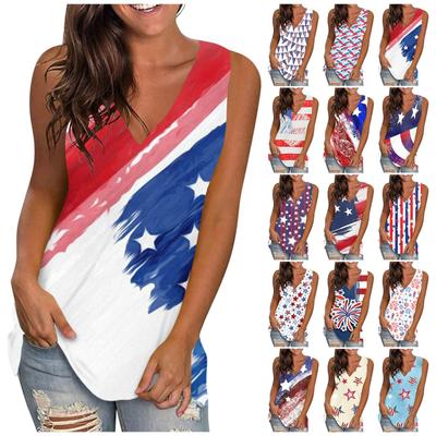 Damska letnia koszulka bez rękawów, na co dzień z okazji Dnia Niepodległości, z nadrukiem, dekoltem w szpic, luźnym t-shirtem, kamizelką, bluzką