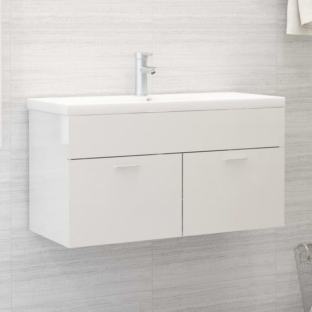 Armoire d'évier avec lavabo intégré  brillant