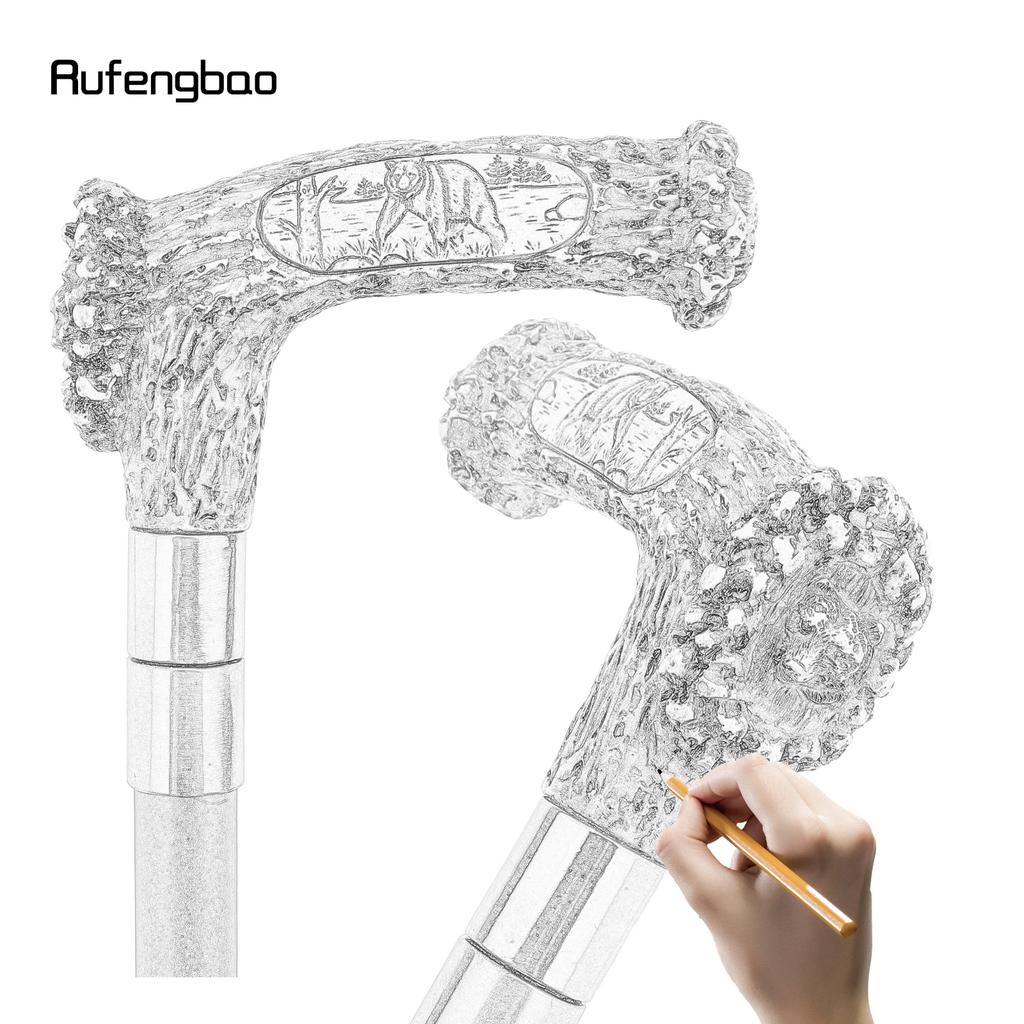 Silver Resin Bear Tree Root Head Walking Cane Fashion Decorative Steel Stick Gentleman Elegant Cosplay Cane Knob Crosier 94cm