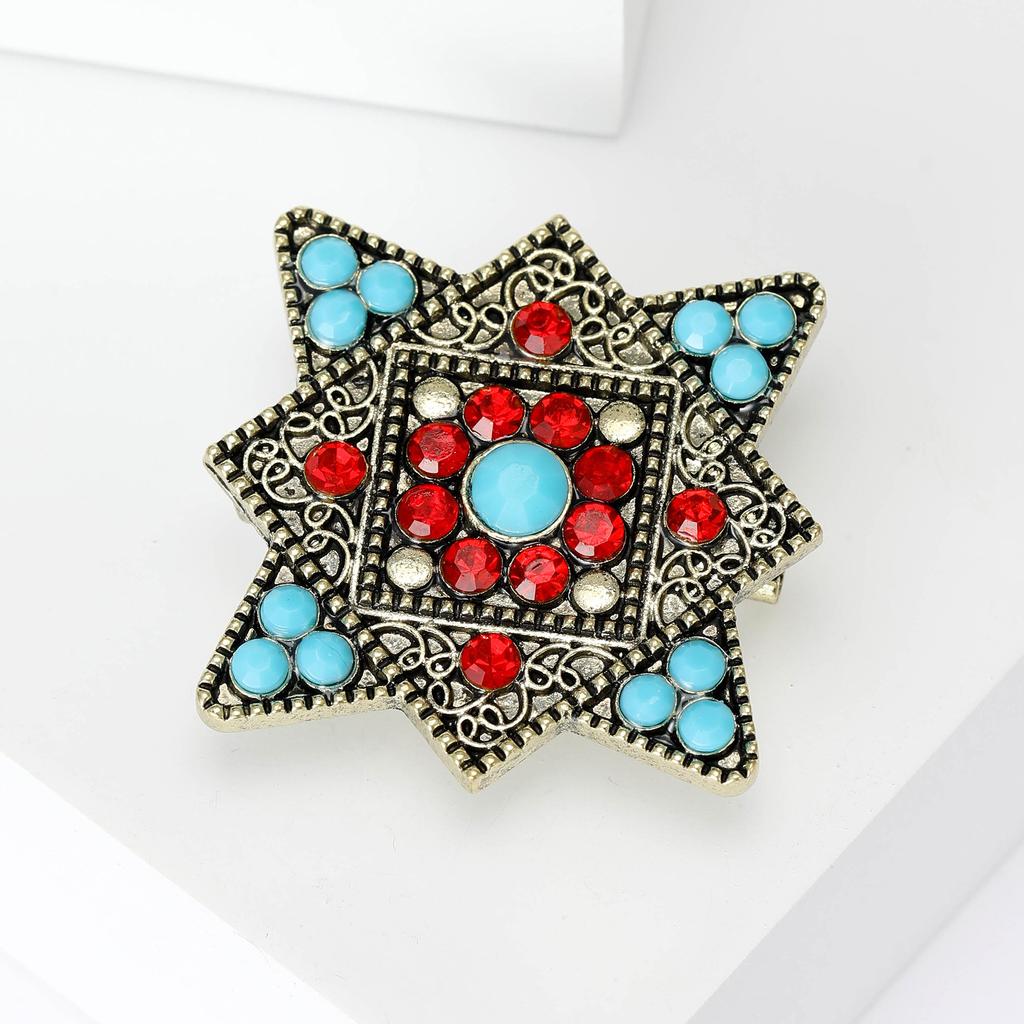 Vintage Turkish Tibetan Flower Brooch Brooch Anti-Light Buckle Pin Classic Temperament Clothing Accessories