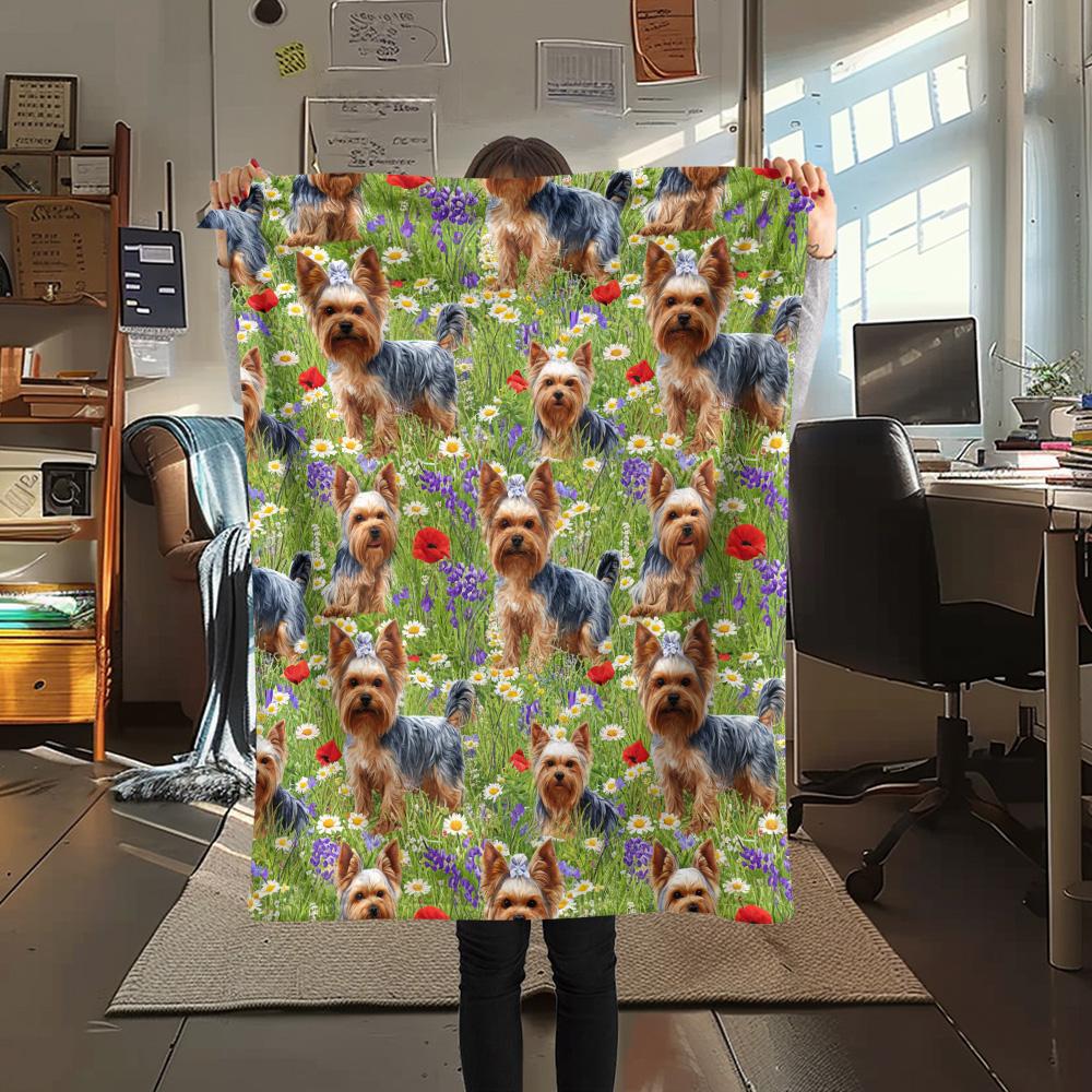 

1Pc Cute Yorkshire Dogs Print Flannel Blanket High Quality Warm Comfortable Cover for All Seasons Perfect for Gifts Home Decor 80cm x 120cm