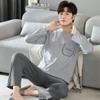 Cotton Men's Pajamas Long Sleeve Top and Plaid Pants Spring and Fall Loose Home Decor Simple Casual Comfortable Cartoon Pajamas