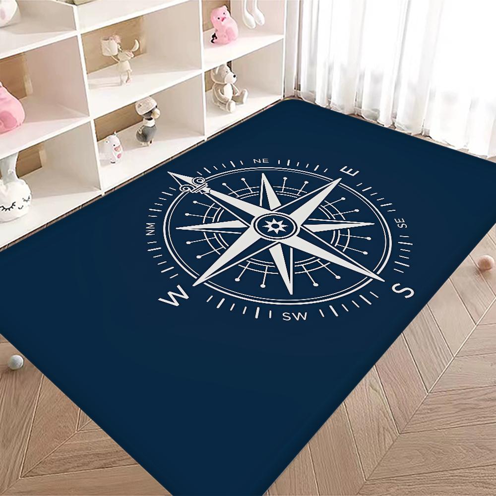 Nautischer Kompass Flur Teppich Waschbar Rutschfest Wohnzimmer Sofa Stühle Bereichsmatte Küche Fußmatte Bereichsteppich