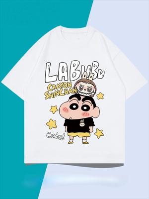 Short-sleeved T-shirt Children's Cotton T-shirt Summer Labubu Loose Pure Cotton Top Trendy Couple LabuBU Anime T-shirt