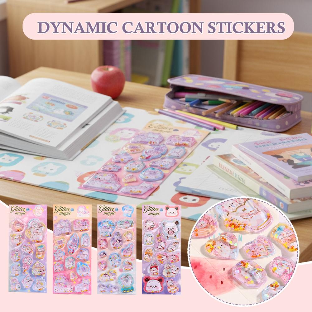 Kawaii Cartoon Colorful Dynamic Water Injection 3D Stickers Cute Diy Mobile Graffiti Decoration Stickers Holiday Gifts
