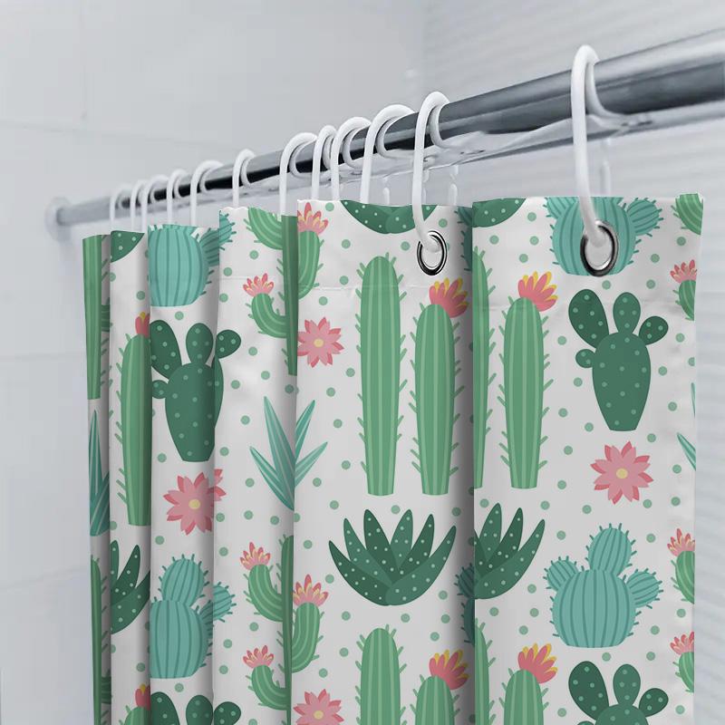 Green Cactus Shower Curtain Set Bathroom Decor Fabric Waterproof Shower Panels For Home Decoration Supplies