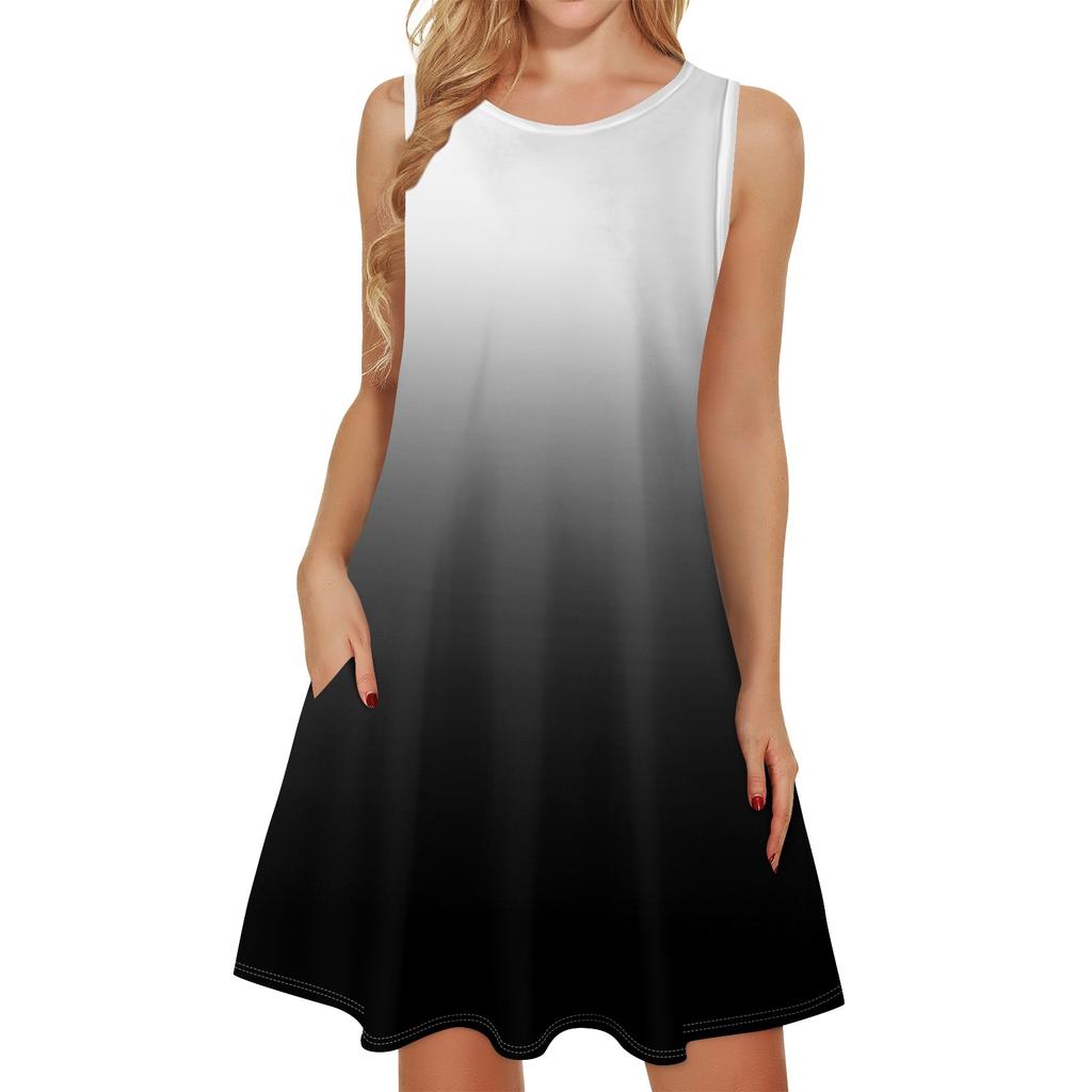 Damen Sommerkleider Lockerer U-Ausschnitt Ärmelloses Sommerkleid Kleid Mit Taschen