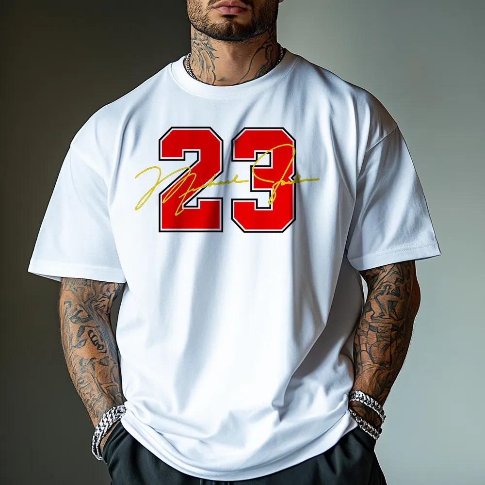 

Number 23 Cotton TShirt Athletic Casual Style White Men Fitness Muscle Fit Short Sleeve - Men s Summer Cotton Graphic Tee S разноцветный