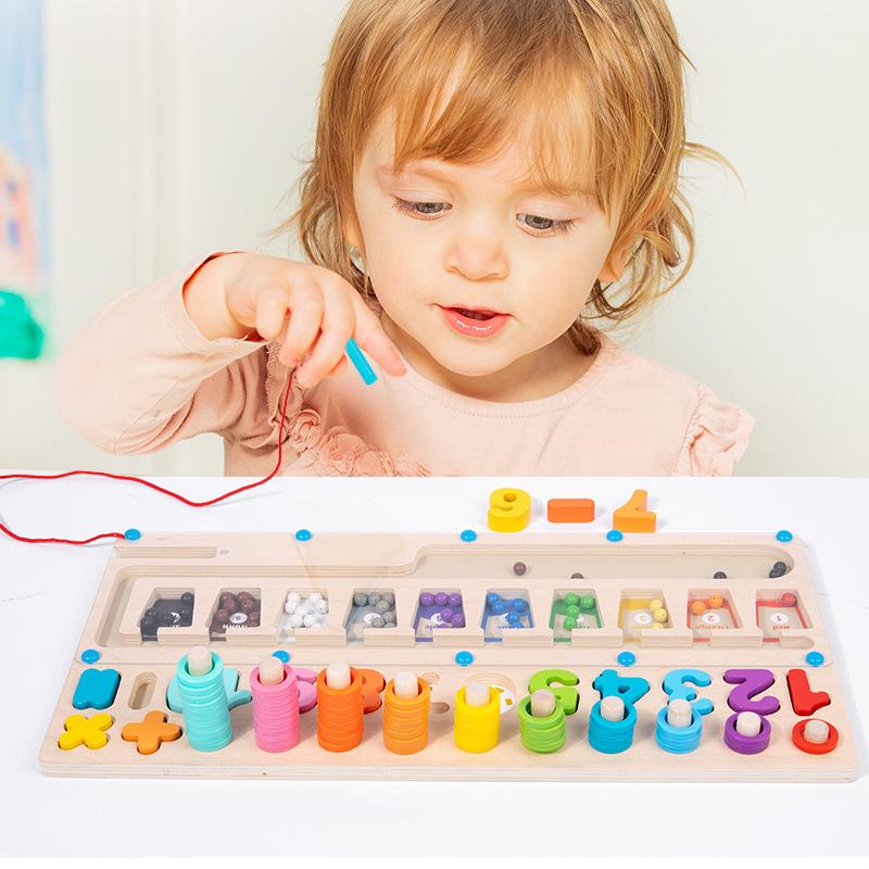 Children'S Wooden Early Education Creative Three-In-One Magnetic Bead Logarithmic Board Color Classification Educational Toys