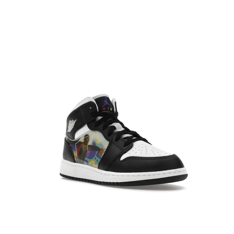Air Jordan 1 Mid GS Hologram Kids Sneakers Black New-Emerald University-Red DR9495-001