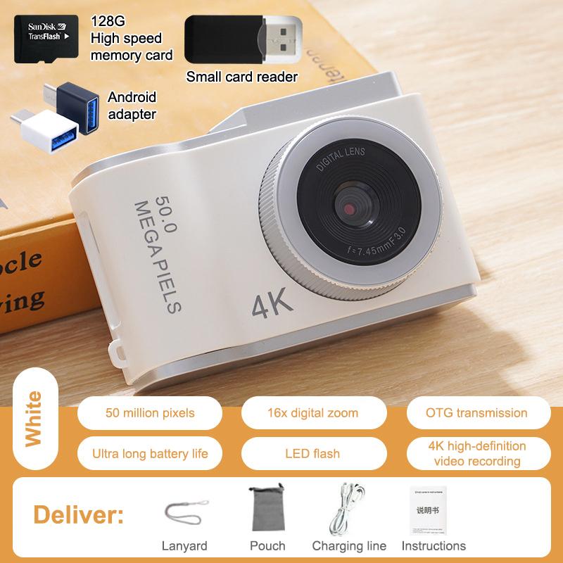 

Ретро Детская Цифровая Камера Ccd Для Детей Женщин Фото Игрушка Кам 4K Объектив 16x Зум Фотография Видео Рекордер 5000W Пикселей 128G Карта