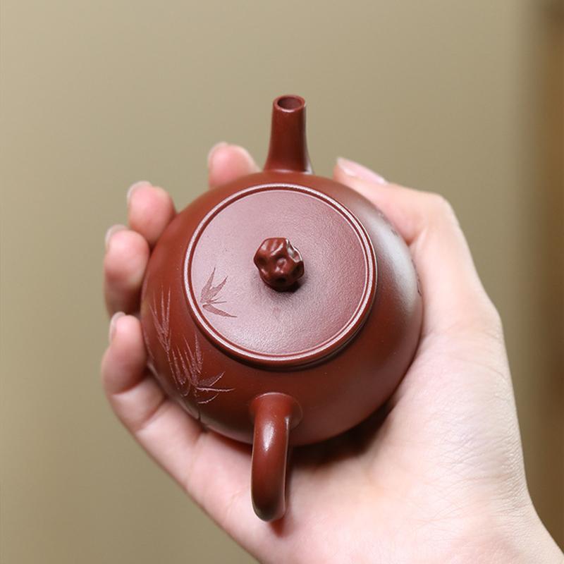 110ml Yixing Purple Clay Teapots Handmade Bird Bamboo Leaf Pattern Chinese Zisha Tea Pot Small Capacity Kettle Household Tea Set