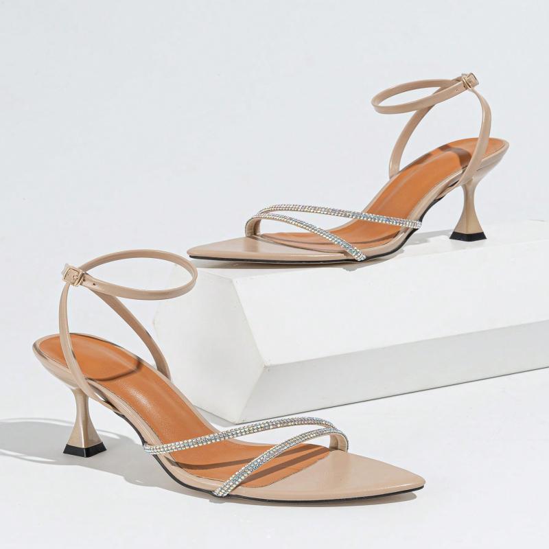 

Women Summer Rhinestone Slingback Pumps Office Lady Transparent Heeled Sandals Elegant Pointed Toe Female Sexy Party Shoes 35 абрикосовый