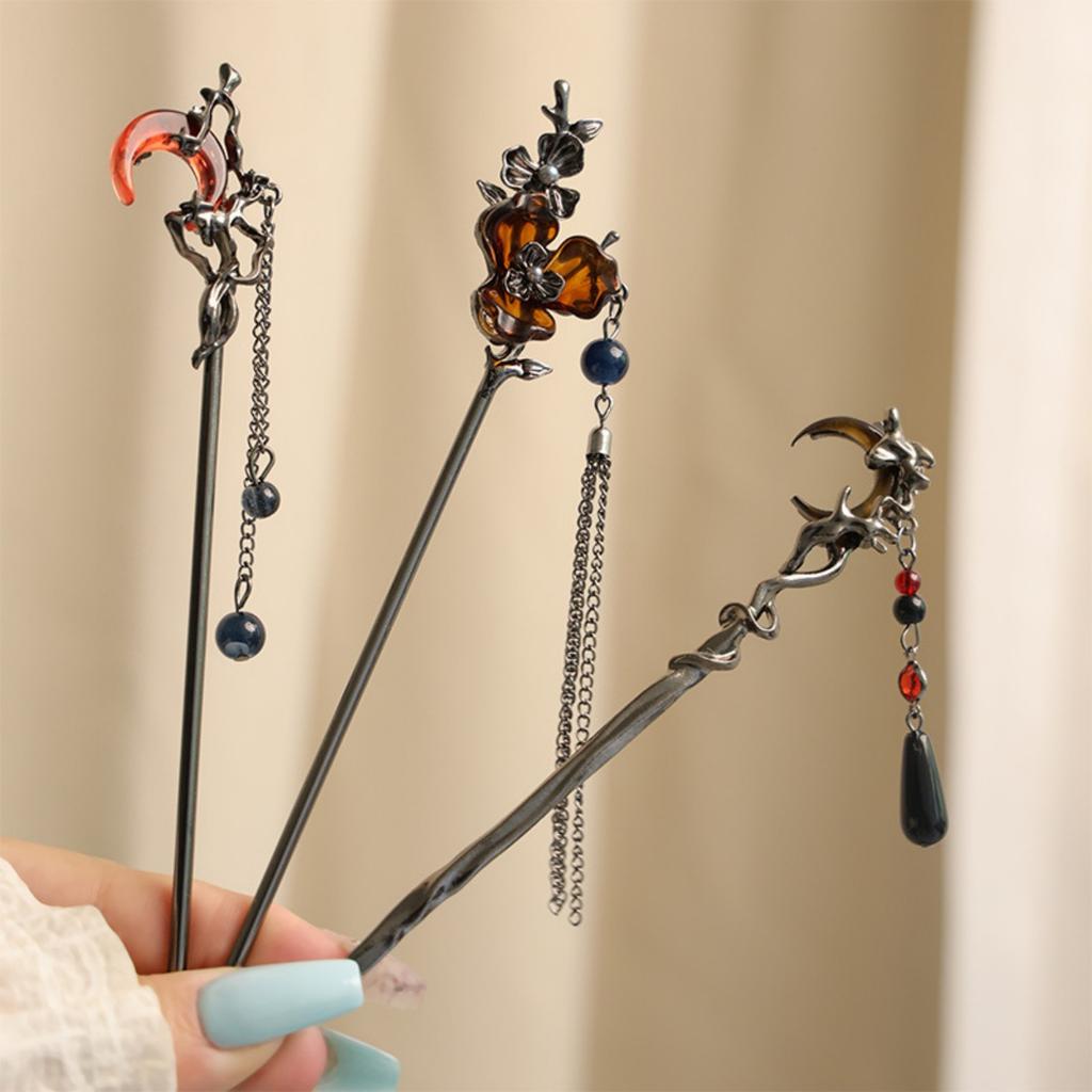 Épingle à cheveux style néo-chinois luxe léger métal rose lune élément papillon bâton à cheveux pour femmes Hanfu jupe à visage de cheval épingle à cheveux