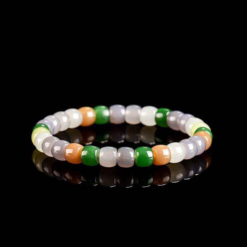Authentic Hetian Jade Multi-Color Drum Bead Women's Bracelet - New Chinese Style Gift