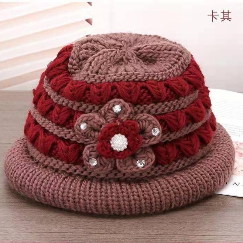 Herbst- und Wintermütze warme Kaninchenfell-Strickmütze Damen alte Dame Wollmütze Fleece-Glockenhut