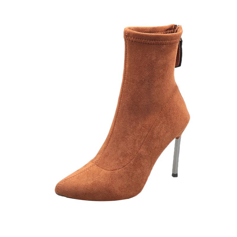 Fashion Aphixta Stiletto Boots Women Shoes Zip Stretch Fabric Female Botas Pointed Toe Mid-Calf Socks Thin High Heel Elastic High Boots