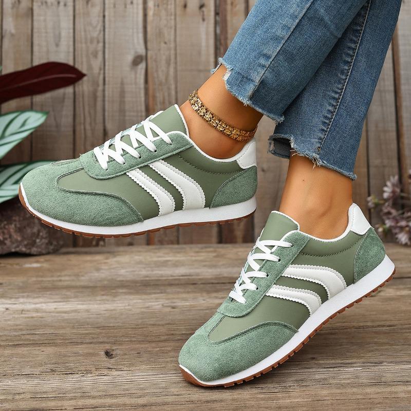 Women's Large Size Leather Color-Block Breathable Casual Shoes Flat Light Sports Single Shoes Running Shoes