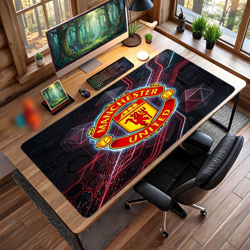 Tappetino Mouse Grande Stampato Manchester United, Tappetino da Scrivania Morbido in Gomma Antiscivolo per Gaming, Decorazione per Ufficio, Laptop, Computer