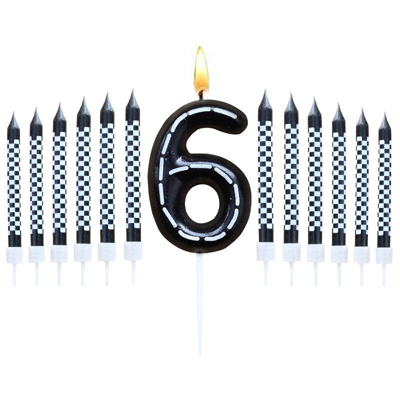 6Pcs 1 To 9 Number Candle For Racers Black and White Checkered Candle Anniversary Truck Candle Cake Topper Festival Candles Cake