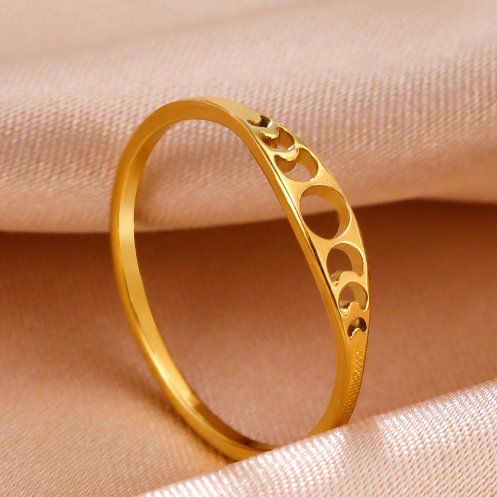 Dawapara Crescent Moon Fashion Women Ring Lunar Moon Phase Witch Stainless Steel Lucky Amulet Minimalist Jewelry