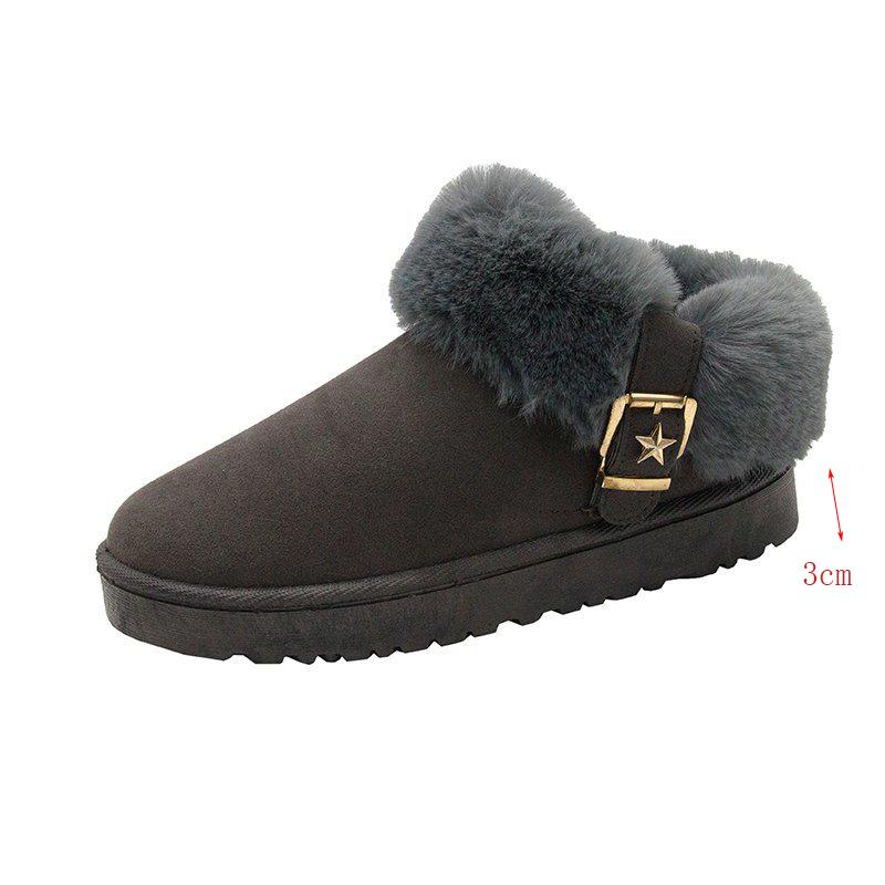 Fashion Buckle Decor Faux Fur Snow Boots Women Winter Warm Thicken Plush Ankle Boots Woman Thick Sole Anti Slip Platform Cotton Boots