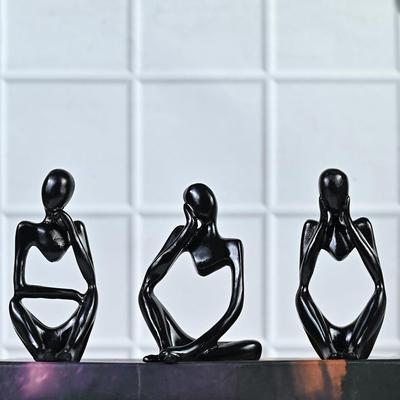Ensemble de 3 Statues Penseur Noires – Pièces d'Exposition Abstraites Modernes en Résine pour Maison, Bureau et Espaces Élégants, Parfait pour Cadeaux Réfléchis