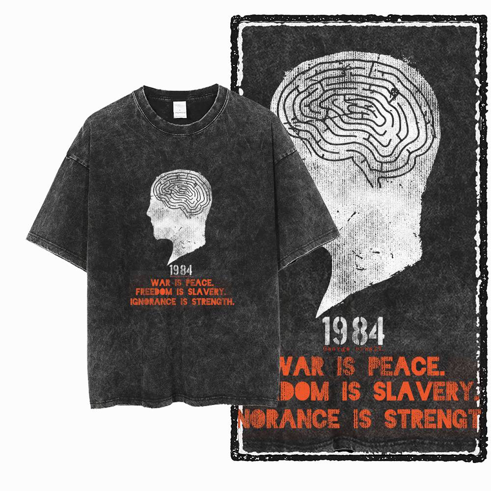 G02 Exclusive 100% Cotton Big Size 1984 Graphic Men T-shirt | Acid Washed  Streetwear Cool Vintage O-neck Men's Tee Tshirt