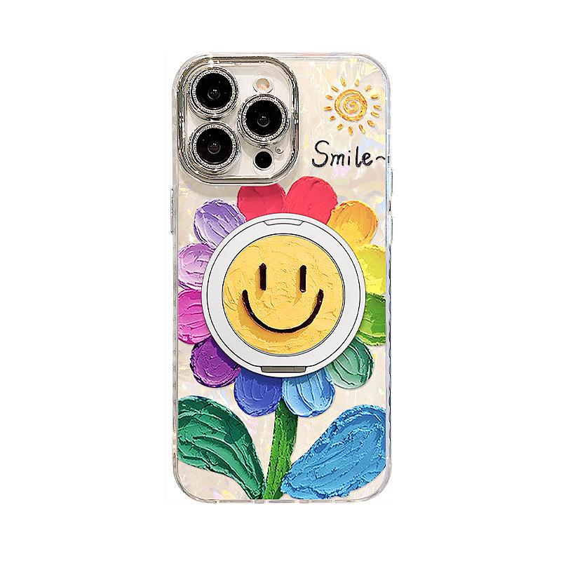 Smiley Sunflower iPhone Case: Compatible with iPhone 13-17 Pro Max, with Stand, Korean Spring Style