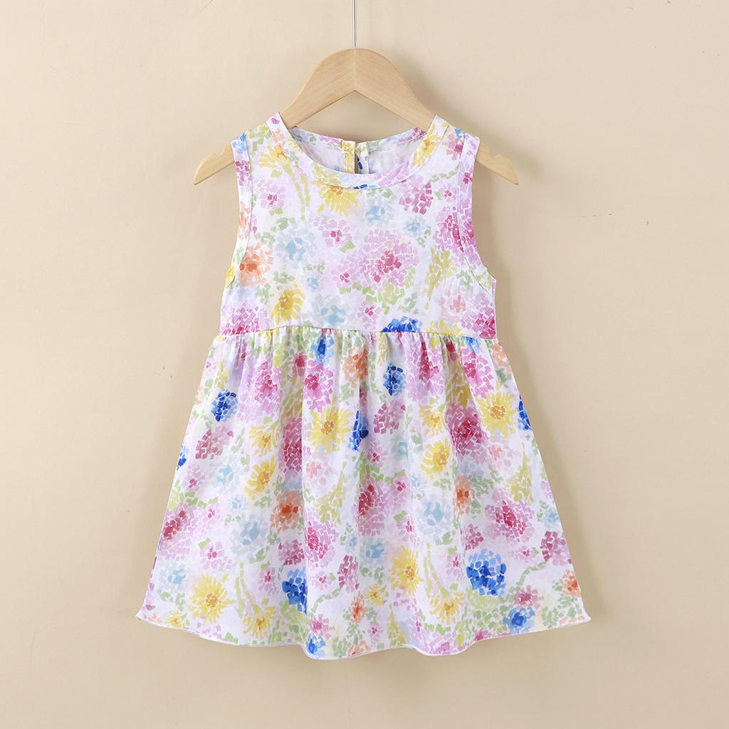 Cute Floral Print Sleeveless Princess Dress for Infant Girls Casual Summer Baby Girls Vest A Line Dress