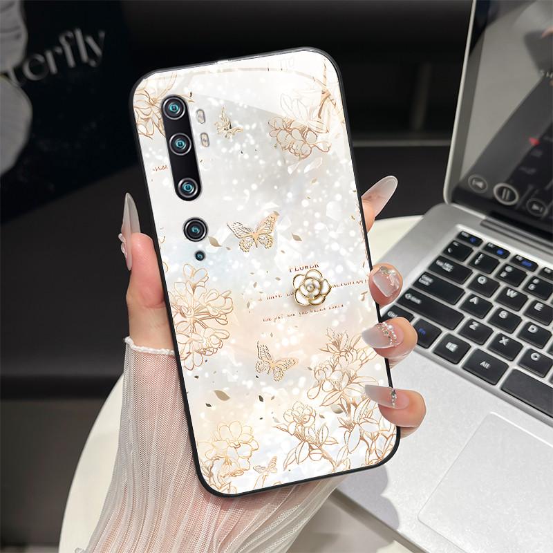 Tempered Glass Hard Phone Case For Xiaomi Mi Note 10 CC9 CC9E 9T 9 SE Lite A3 Redmi K20 Pro Luxury Butterfly Shockproof Cover