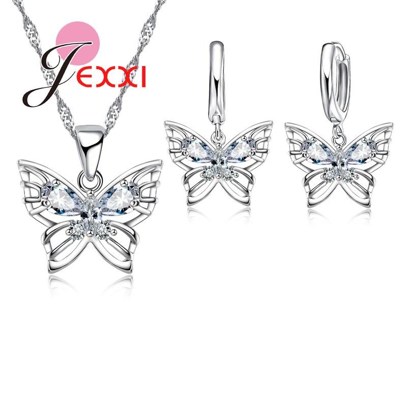 Pendientes Austrian Crystal Jewelry Sets For Women 925 Sterling Silver Pendant Necklace Earring Wedding Bridal Jewelry Set